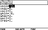 This image shows the window settings of a graphing calculator, which define the visible region of the graphing screen